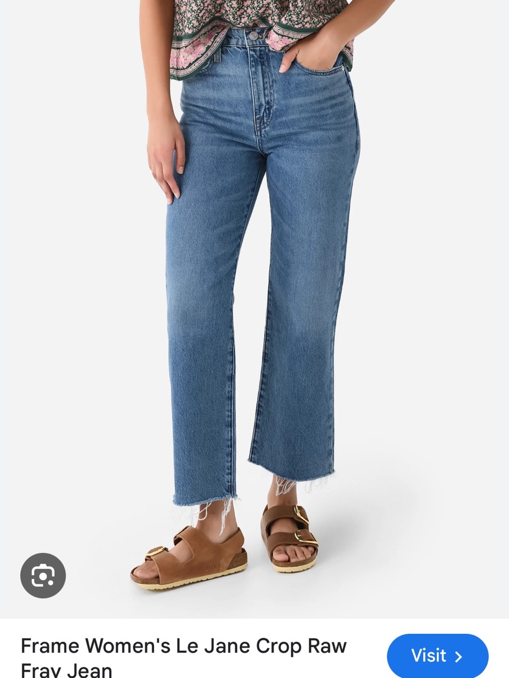 Frame Denim Le Jane Crop Jeans in Medium Blue with Raw Hem